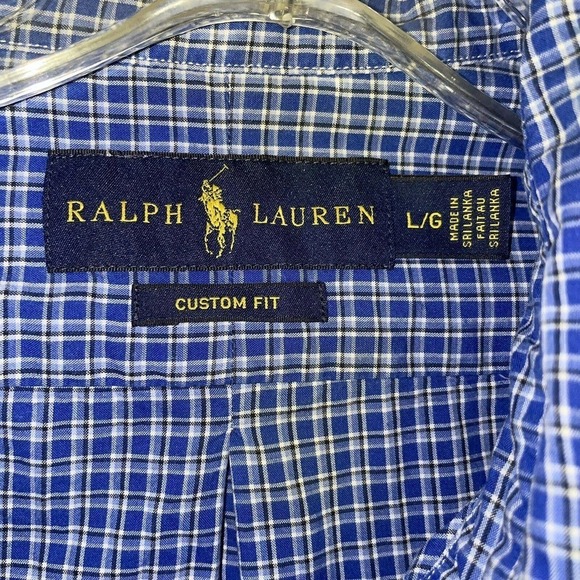 Ralph Lauren Custom Fit Button down Flannel Shirt Plaid 100% Cotton Blue Large - Picture 3 of 7